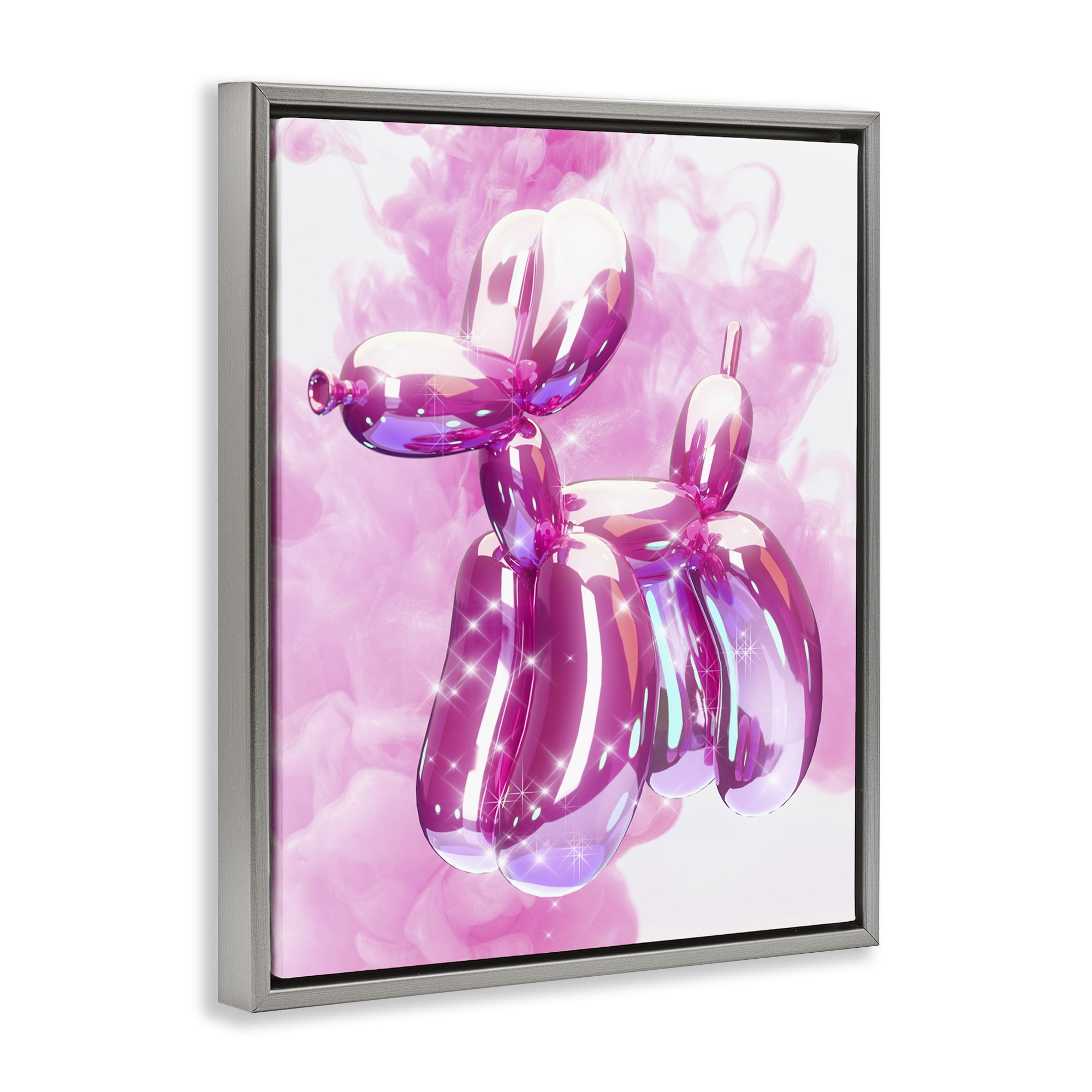 Stupell Industries Balloon Dog with Sparkle Abstract Painting Gray Floater Framed Canvas Art Print Wall Art, 25 x 31