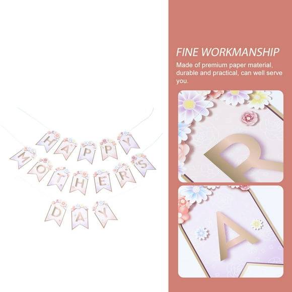 OULII 1Set Mom Multi Color Paper Hanging Banner for Mother's Day Party Decoration and Photo Prop