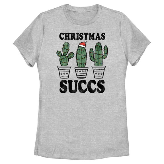 Women's Lost Gods Christmas Succulents Graphic Tee Athletic Heather Large
