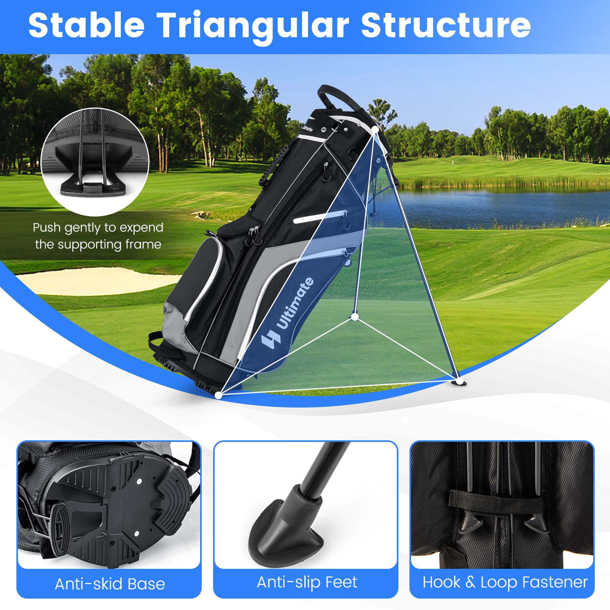 Costway Lightweight Golf Stand Bag with 14 Way Top Dividers 6 Pockets Cooler Bag Rain Hood Gray