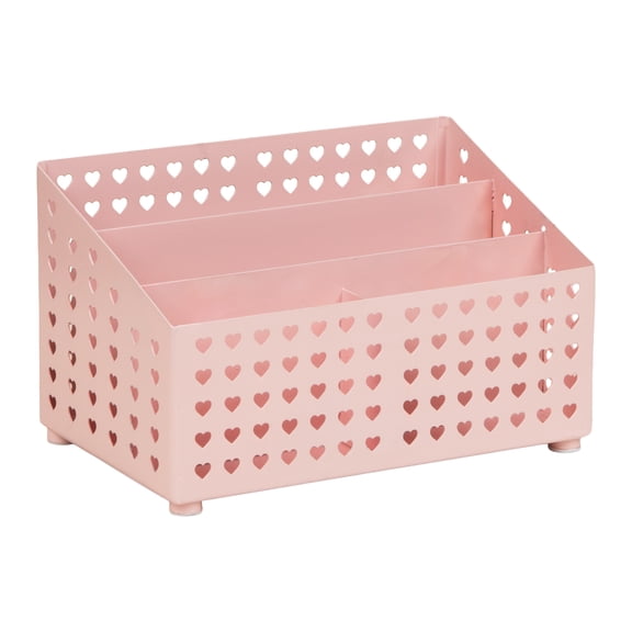 Mind Reader Pink Metal Desktop Organizer with Heart Design