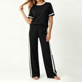 thumbnail image 6 of Oksale Pants Sets Women 2 Piece Outfits Petite Cozy Loose Short Sleeve Tops Stretch High Waisted Straight Leg Pants with Pockets Black XL, 6 of 7
