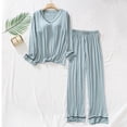 thumbnail image 2 of FRSASU Women's Pajamas Set - Summer Sleepwear 2 Piece Soft Comfortable Home Clothes Short Sleeve V-Neck Solid PJ Set with Built-in Bra Green, 2 of 6