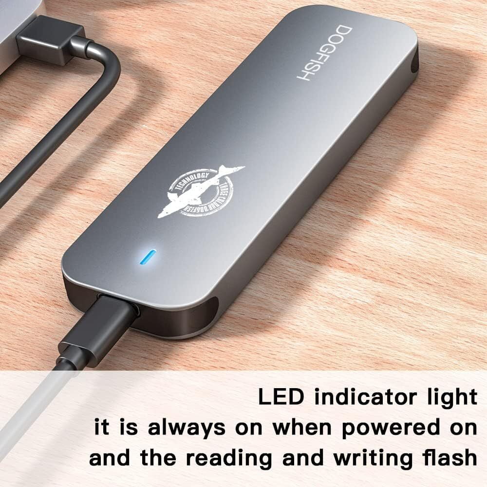 Dogfish Portable External SSD 1TB Ngff 2242/2260/2280 Silver Aluminum USB 3.1 Type C Ultra-Light External SSD Mini Portable Solid State Drive for Mac Windows Android Linux