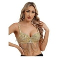 thumbnail image 4 of Women's Sequin Beads Bra Crop Top Fringe Rhinestone Sequin Club Bra Spaghetti Straps Underwire Push Up Bustier, 4 of 7