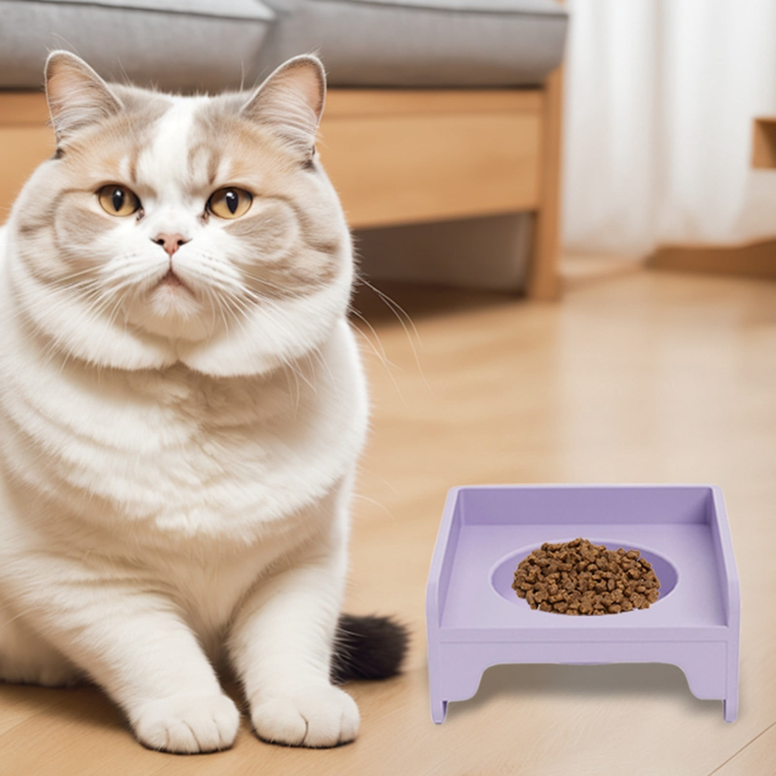 Ceramic Cat Bowl Wide Mouth Chin Square Raised Pet Dish for Cats Small Dogs Food Water Bowl Set