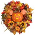 thumbnail image 1 of Corona de puerta de calabaza de otoño, decoración de corona de calabaza, corona de hojas de arce de bayas de calabaza artificiales, decoración de Halloween de Acción de Gracias de otoño para, 1 of 5