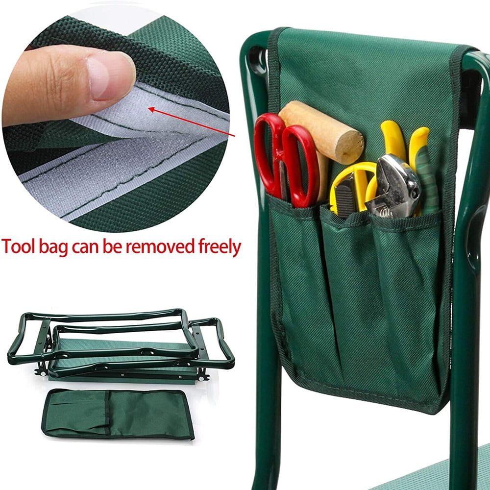 Garden Kneeler and Seat Stool Heavy Duty Garden Folding Bench with Large Tool Pocket and Soft EVA Kneeling Pad/Kneeling Stool+Tool Bag