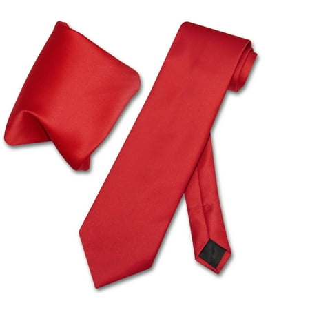 - Vesuvio Napoli Solid RED Color NeckTie & Handkerchief Men's Neck Tie Set