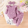 thumbnail image 2 of Farysays Baby Girl Clothes Outfits Cute Little Daisy Print Romper Flared Pants 3Pcs 0 3 6 9 12 18 Months, 2 of 7