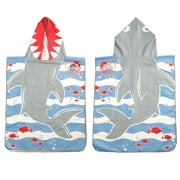 MinxNY Kids Hooded Microfiber Poncho Beach Towel Cover-up with UV Sensor - Shark