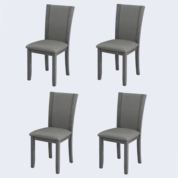 Grey Faux Leather Dining Chairs Set of 4, Upholstered Side Chair with Padded Seat for Dining Room, Kitchen, Living Room