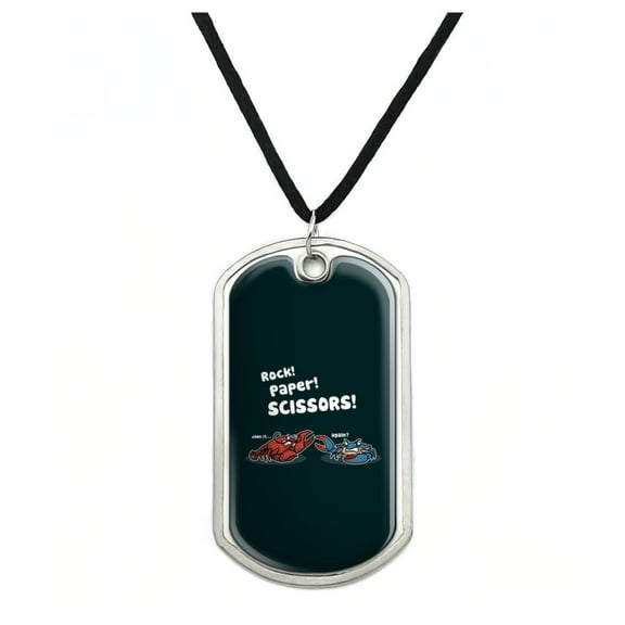 Rock Paper Scissors Lobster Crab Funny Military Dog Tag Pendant Necklace with Cord