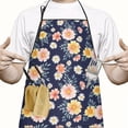 thumbnail image 2 of Pioneer Flower Floral Print Pattern Cotton Linen Apron with Pockets, Waterproof Adjustable, 33x27 Inch for Kitchen, Gardening, BBQ, Salon, 2 of 6