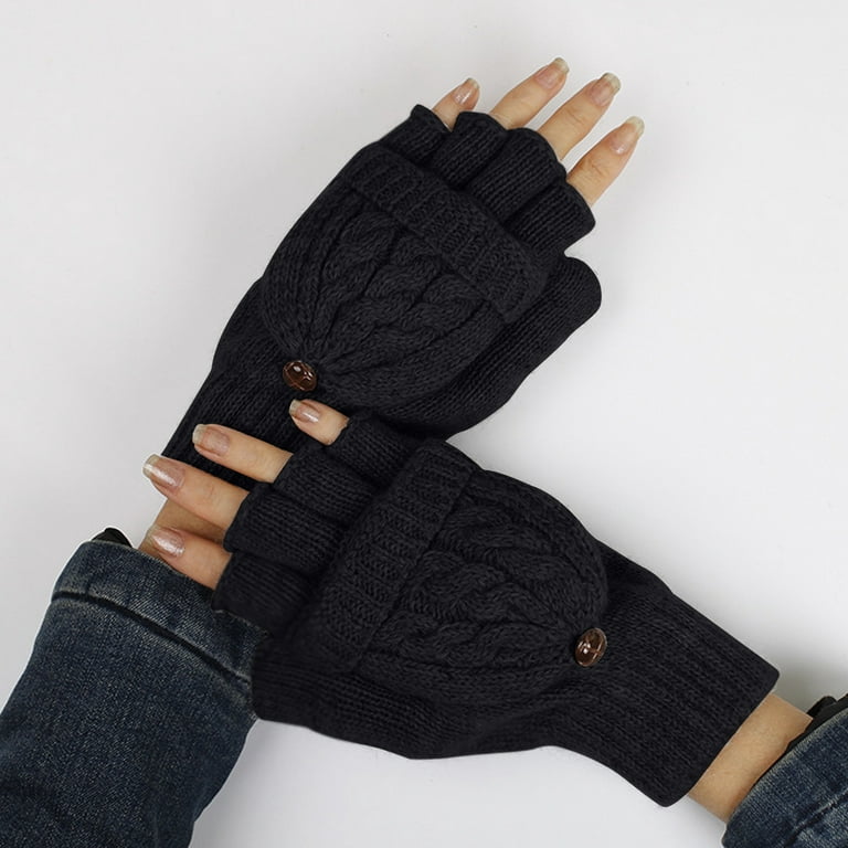 Winter Knitted Convertible Fingerless Gloves Wool Mittens Warm Mitten Glove  for Women and Men