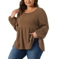 thumbnail image 4 of Agnes Orinda Plus Size Blouses for Women Scoop Neck Long Sleeve Peplum Knit Top 2X Brown, 4 of 6