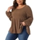 thumbnail image 4 of Blusas de Talla Grande Agnes Orinda para Mujeres, Cuello Redondo, Manga Larga, Top de Peplum de Punto 3X Marrón, 4 of 6