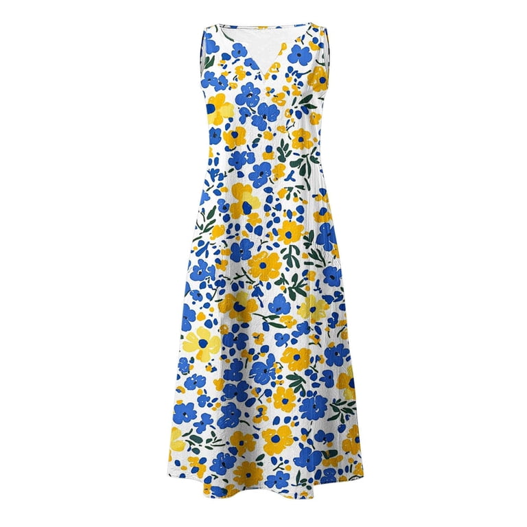 shift dresses for older ladies Sakmal Women Dresses Plus Sky Blue Long Shift Dresses Boho Floral Trendy  Elbow-Length Casual Summer Skirts