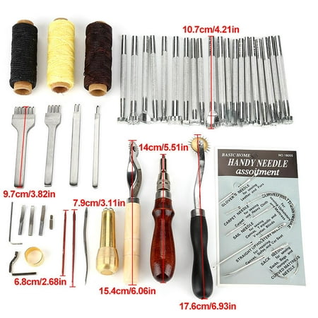Yosoo 48pcs Leather Working Tools and Supplies Leather Craft Tool Kits Includes Groover, Thimble, Sewing Waxed Thread, Needles, Pricking Iron, Stamps for Leather, Paper, Canvas &