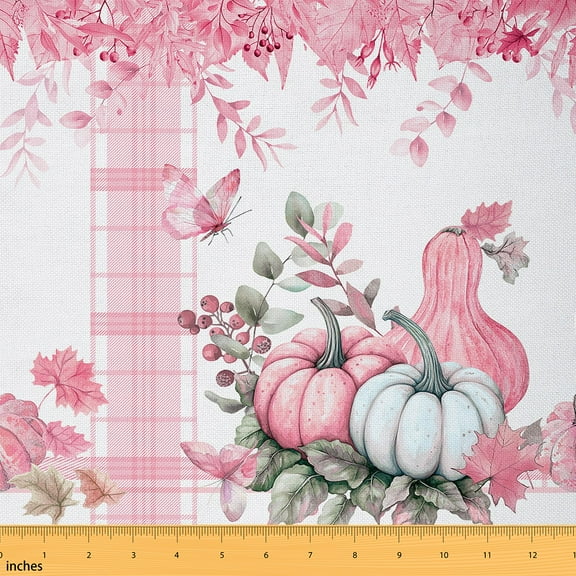 Homewish Pink Harvest Pumpkin Fabric by the Yard 1 Yard, Rustic Butterfly Floral Room Decor Fabric by the Yard, Teens Kids Child Sewing Fabric, Lightweight Room Decor