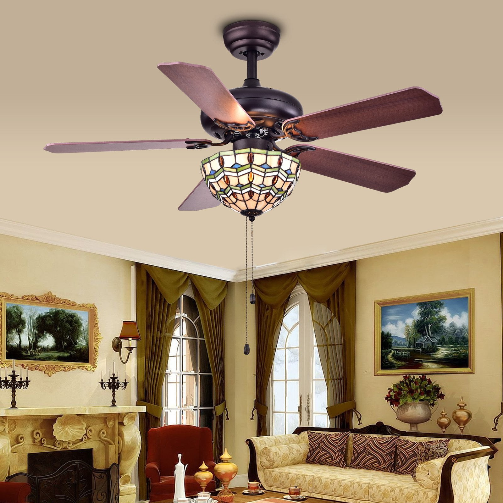 Warehouse of Tiffany Doretta 3 Light Under Bowl Ceiling Fan