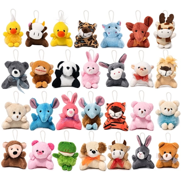 60 Pack Mini Animal Plush Set, Cute Small Stuffed Animal Keychain Set, Carnival Prizes , Assortment Gift Easter Egg Filter Party Favors