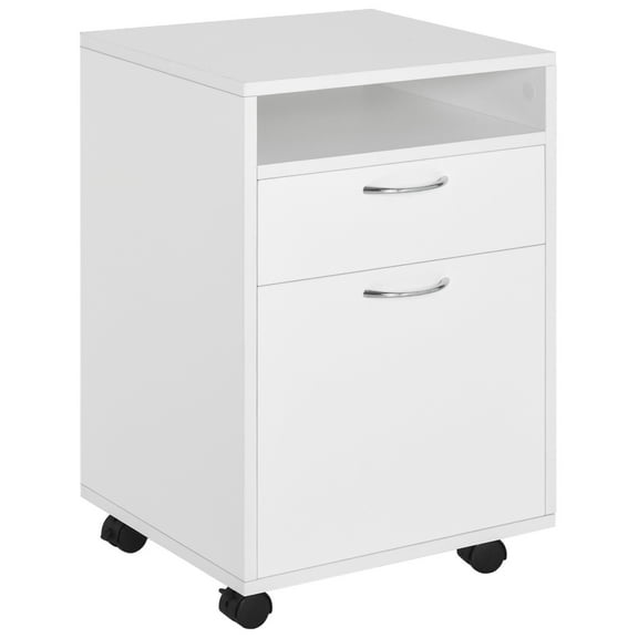 Mobile Printer Stand with Storage Cabinet and Drawer, Storage Organizer with Castors, White