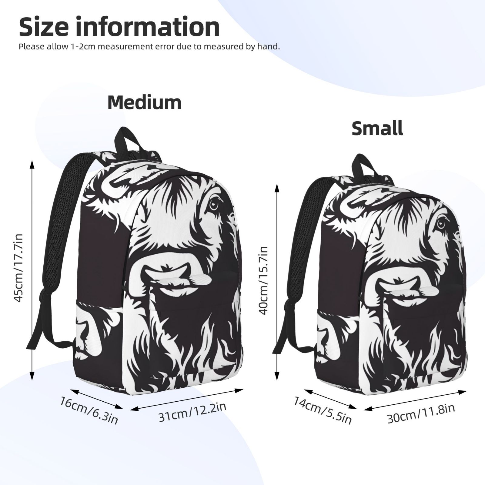 Vsdgher Floral Cow Silhouette Print Canvas Backpack Travel Rucksack Unisex Knapsack 15.7/17.7Inch Laptop Backpack for Work,College -Small