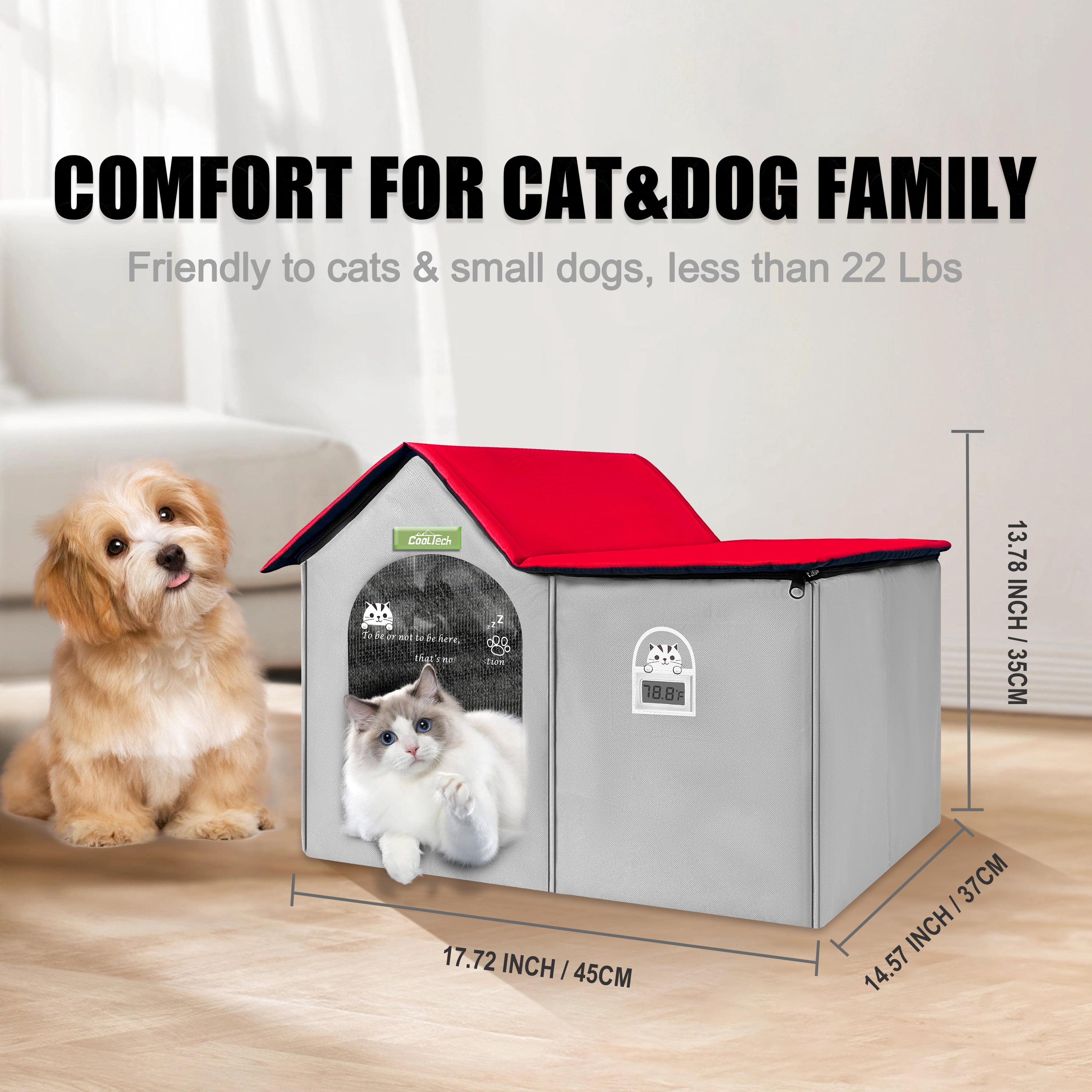 Cooling House for Cat, Air-Conditioned Room for Pet, Outdoor Heated Cat House Foldable Pet Air-Con House, with Cooling and Heating Function