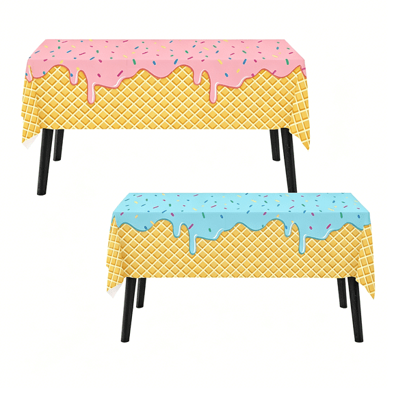 CCOCC 2 Pack Ice Cream Tablecloth, 108x54 Inch Sweet Dessert Theme Disposable Plastic Table Cover for Birthday, Summer Party Decor