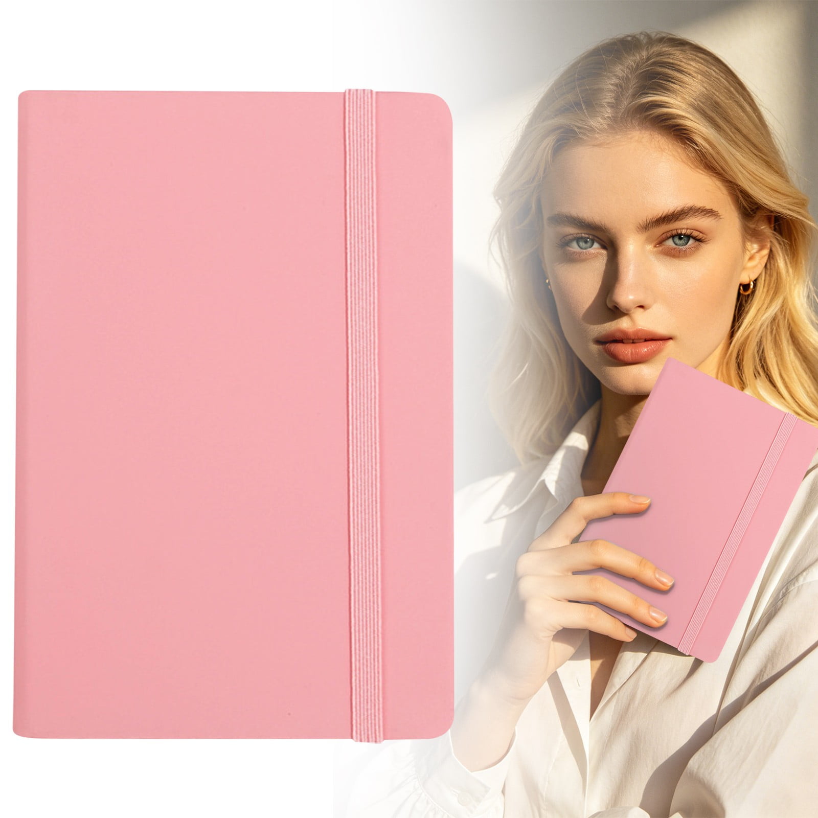 Horplkj A6 Hardcover Notebook with Pen Loop Small Pocket Journal College Ruled 160 Pages Cute Petite Memo Notepad for Purse Travel Daily Use (Pink)