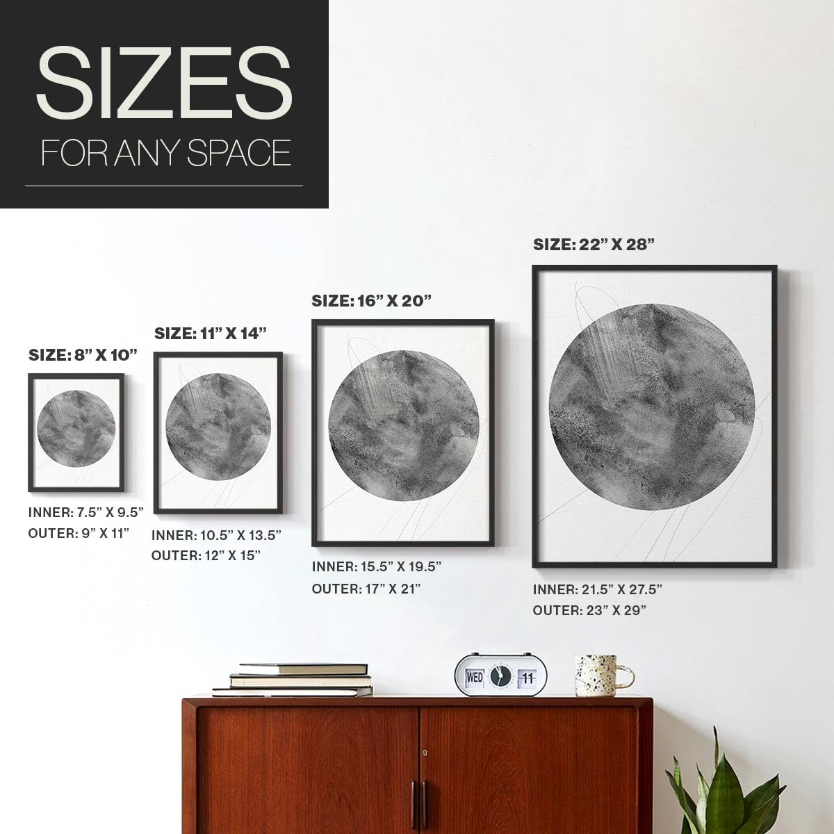 Graphite Moon II Framed Print in Black Solid Wood Framed Print No Nail Hanging
