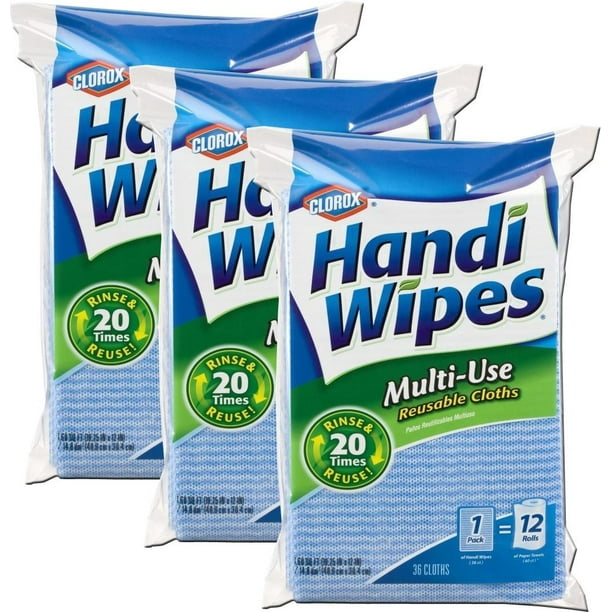 Clorox Handi Wipes Multi Use Reusable Cloths, 3 Packs of 36, 108 Wipes