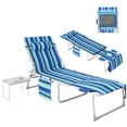 thumbnail image 1 of Outsunny Tanning Chair with Face Hole and Side Table, Blue Stripe, 1 of 10
