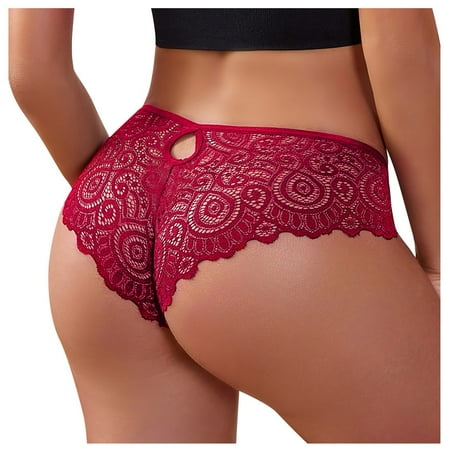 

DNDKILG Women s Hollow Out Bikini Underwear Sexy Sheer Breathable Lace Cheeky Underwear Red M