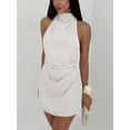 thumbnail image 4 of Women's Ruched Halter Sleeveless Mini Dress Tie Backless Bodycon Evening Party Cocktail Dresses White L, 4 of 9