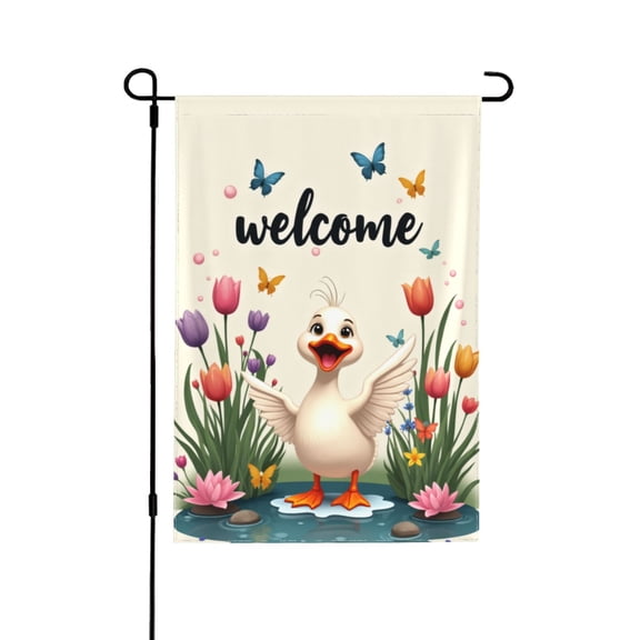 Welcome Spring Garden Flag 12x18 Inch Double Sided Cute Duckling Floral Butterfly Garden Decor Yard Flag Outdoor Patio Decoration