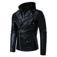 thumbnail image 2 of Men's fashionable black PU leather jacket - A versatile and fashionable black mid-length hooded motorcycle leather jacket for winter stand-up collar casual men. Besides keeping warm for men, 2 of 5