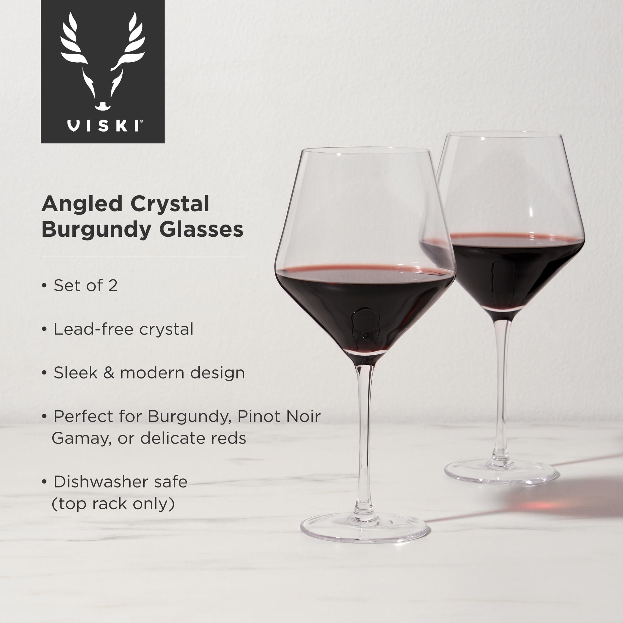 Viski Burgundy Crystal Stemmed Glassware Set of 2, 21oz - Elegant Barware