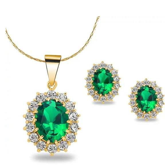 18K Yellow Gold Created Emerald Round 1 Carat Oval Necklace Plated 18 inch Adult Female