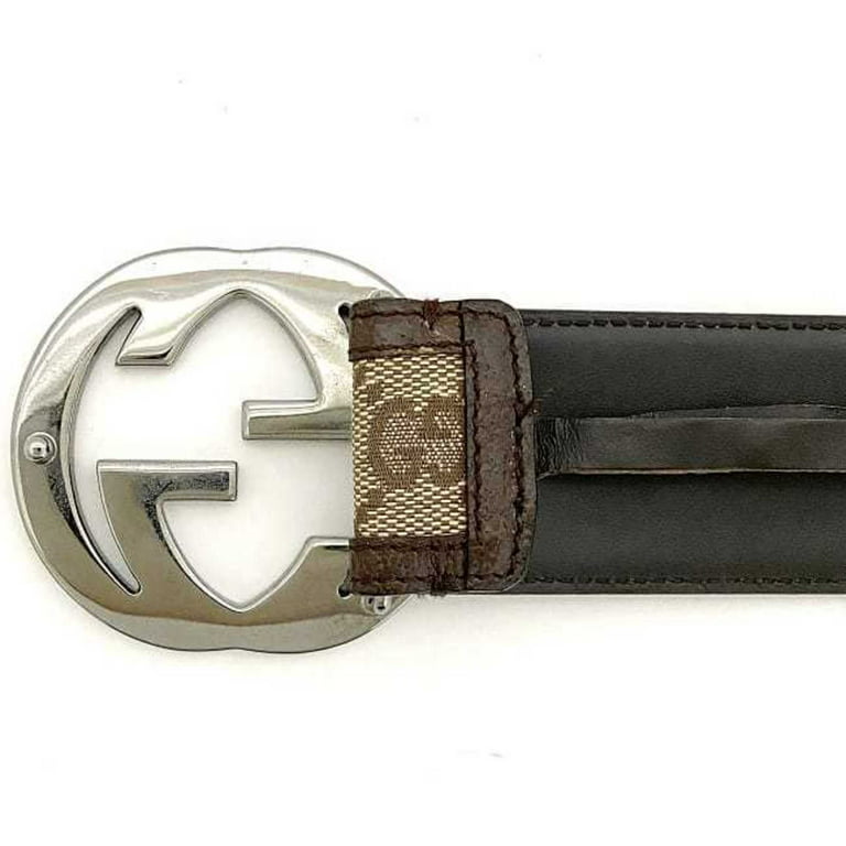 Authenticated Used Gucci belt beige brown interlocking 114876 40mm canvas leather waist long GG men - Walmart.com