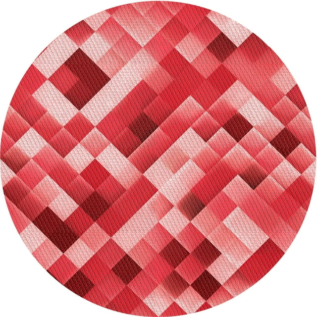 Ahgly Company Machine Washable Indoor Round Transitional Pastel Red Pink Area Rugs, 3' Round