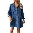 thumbnail image 1 of Women's Loose Buttoned Denim Dress - Solid Color, Washed Patchwork, Mid-Length, Lapel Collar - S-XL Sizes, 1 of 5