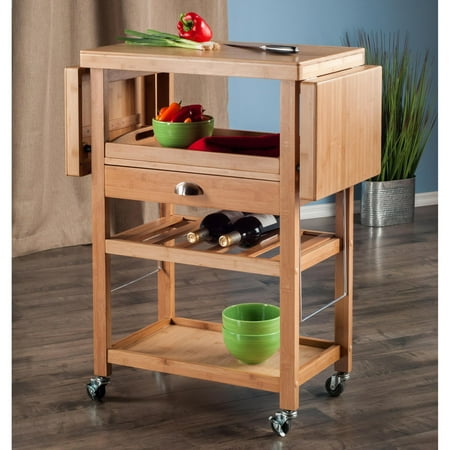 Enclosed Drop Leaf Cart - Winsome Wood Barton Drop Leaf Utility Kitchen Cart, Bamboo