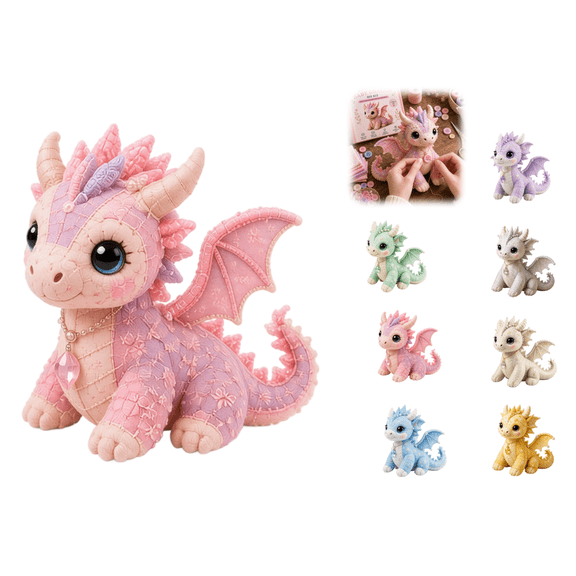 DIY Patchwork Dragon Kit, Plush Sewing Craft Kit with Pre-Cut Fabric, Mythical Creature Sewing Kit for Beginners, Handmade Dragon Craft Kit for Home Decor & Creative Gift(Pink Lavender)
