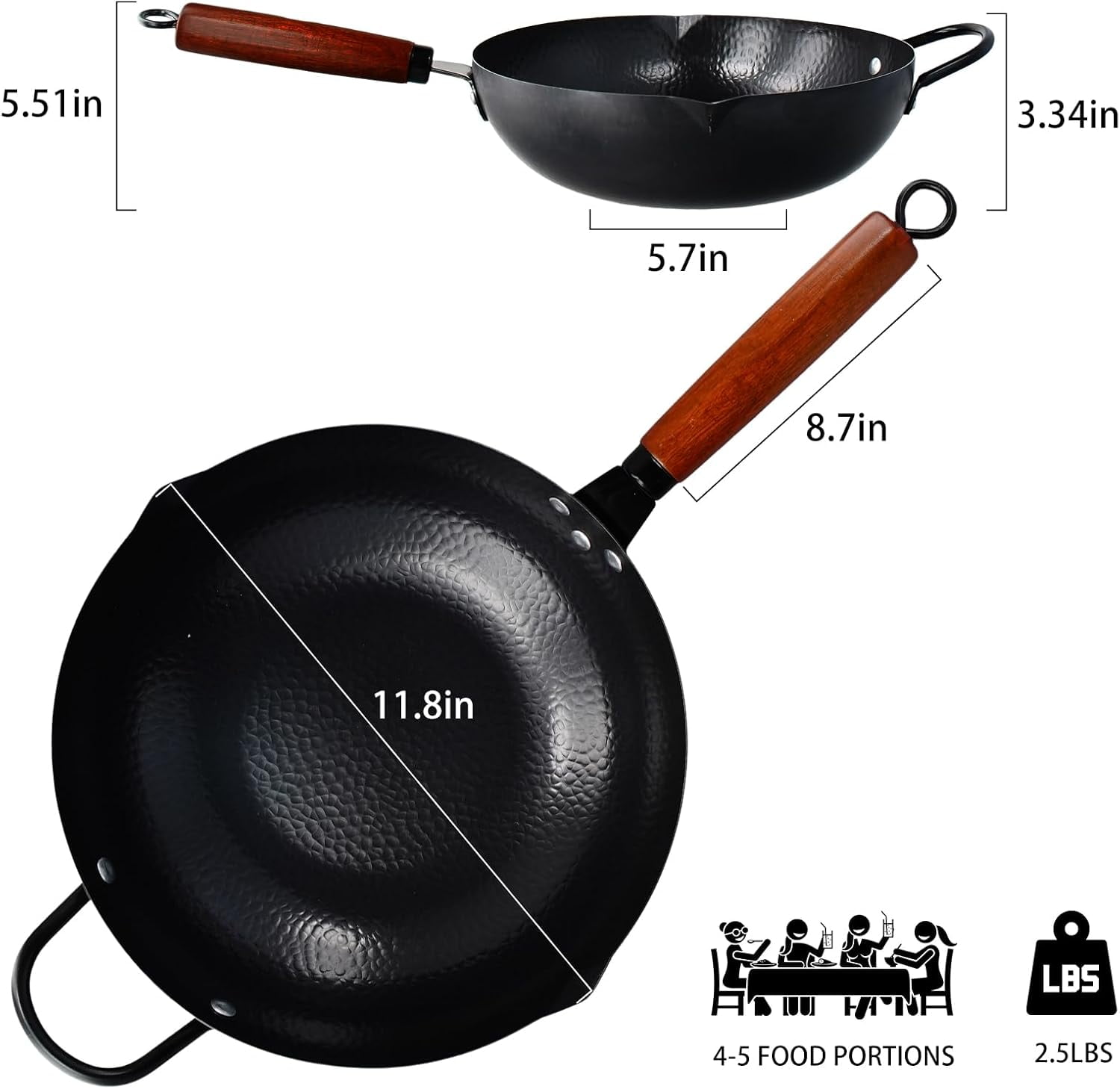 Coach & Couch Inc Carbon Steel Stir Fry Wok Pan Cast Iron Frying Pan with Lid, 12.59”