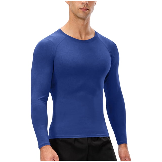 Lovzfmll Haut de Compression à Manches Longues pour Hommes, Mode Décontractée, Couleur Unie, Couche de Base Extensible pour Course et Gym Bleu, m