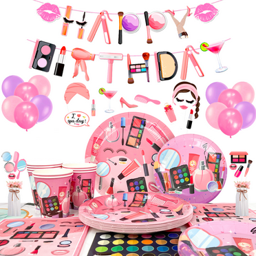 Makeup Birthday Party Supplies,Spa Party Decorations Set-Makeup Theme Party Decoration Plates Cups Napkins Banner Balloon Photo Booth Props etc Makeup Birthday Party Decorations for Girls Women