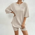 thumbnail image 4 of felwors Women 2 Piece Outfits Dressy Pajamas Lounge Set Ribbed Knit for Women Matching Tshirt Shorts Outfits Beige, XXL, 4 of 8