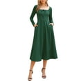 thumbnail image 3 of INSPIRE CHIC Square Neck Dress for Women Long Sleeve A-Line High Waist Knitted Dresses with Pocket XS Dark Green, 3 of 6